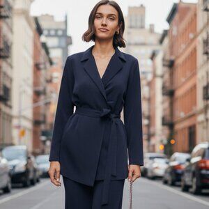 Tuckernuck Navy Octavia Wrap Blazer Belted Tailored Jacket Size L NWT Workwear